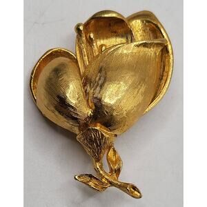 Vintage Rogét™ Gold Tone Calla Lily Brooch Mid Century Floral Pin